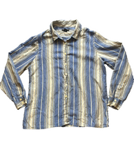 Load image into Gallery viewer, Limited Shirt Womens Large Light Blue Striped Silk Button Up Embroidered Casual
