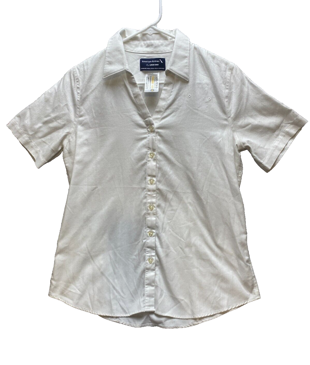 American Airlines Shirt Womens 6 White Oeko-Tex Lands End Flight Uniform Ladies
