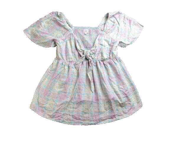 Ingrid Isabel Shirt Womens Large Multicolor Plaid Tie Front Rayon Stretch Blouse