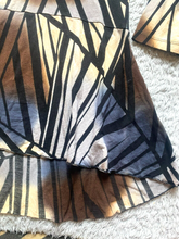 Load image into Gallery viewer, Dunia Shirt Womens Large Blue Brown Geometric Peplum Babydoll Flowy Blouse Rayon
