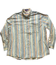 Load image into Gallery viewer, Alan Flusser Shirt Adult 2XL Beige Striped Embroidered Logo Pocket Casual Mens
