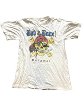 Load image into Gallery viewer, VTG Bahamas Shirt Womens Large White Bad to the Bone Pirate Skull 80s Crossbones

