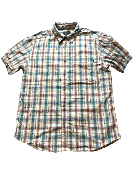 Marmot Shirt Adult Medium Teal Brown Plaid Button Up Casual Camp Outdoor Mens