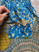 Load image into Gallery viewer, OmZappy Pants Womens 27x25.5 Blue Yellow Harem Hippie Boho Smocked Yoga Palazzo
