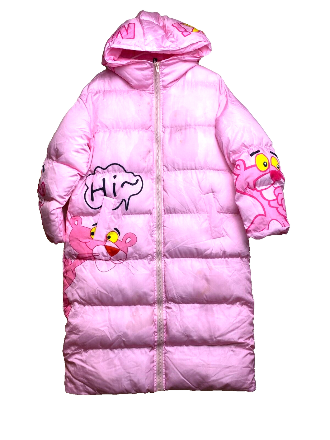 KiKiMax Jacket Womens 1X Pink Panther Quilted Parka Hoodie 90s Zip Up Plus Lady