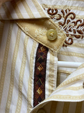 Load image into Gallery viewer, Robert Graham Shirt Adult Medium Golden Tan Stripes Embroidered Rayon Silk Mens
