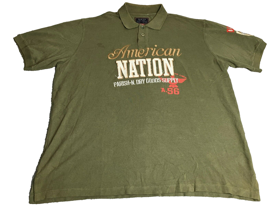 Parish Nation Shirt Adult 3XL XXXL Army Green American Military Golf Polo Mens