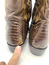 Load image into Gallery viewer, John Wayne Boots Mens 14.5 Brown Cowboy Snakeskin Mid Calf Pull On Western RARE
