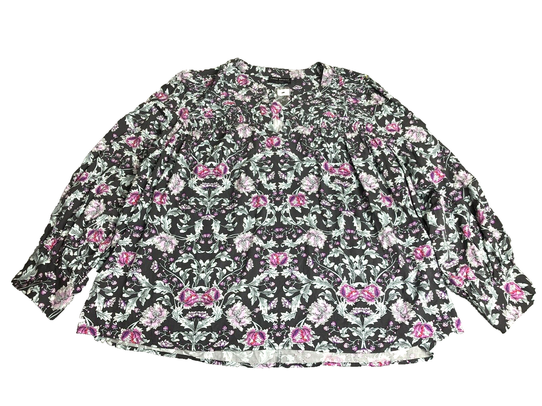 Lane Bryant Shirt Womens 22 Black Purple AOP Flower Boho Blouse Tunic Plus Lady