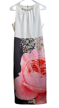 Load image into Gallery viewer, Ted Baker Dress Womens 1 Extra Small Floral Pearl Bodycon Midi White Pink
