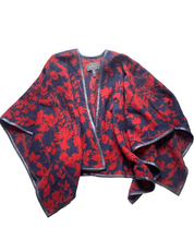 Load image into Gallery viewer, BCBGMaxazria Sweater Womens One Size Red Navy Across Cape Poncho Cozy 48" Ladies
