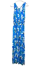 Load image into Gallery viewer, Rainbow Dress Womens Small Blue Aqua Halter AOP Flower Boho Hippie Peasant Maxi
