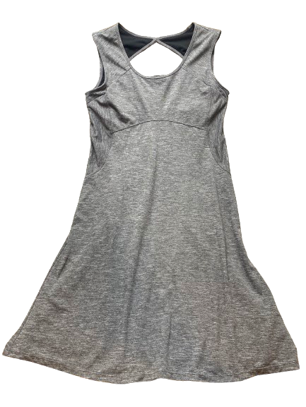 Prana Dress Womens Medium Gray Cut Out Back A-Line Flared Nylon Stretch Ladies