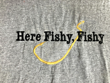 Load image into Gallery viewer, VTG Here Fishy Fishy Shirt Adult Extra Large Gray Embroidered Funny Fishing Mens
