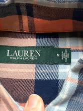 Load image into Gallery viewer, Lauren Ralph Lauren Shirt Womens Medium Peach Teal Button Up Flannel Plaid Lady
