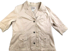 Load image into Gallery viewer, AMX Shirt Womens 1X Button Front Spandex Ruffle Trim Collared Pockets Ladies
