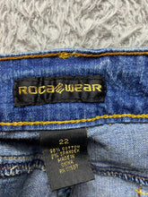 Load image into Gallery viewer, Roca Wear Jeans Womens 22 (43x33) Blue Denim Spandex Stretch Flared Embroidery
