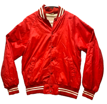 Load image into Gallery viewer, VTG Jacket Adult Medium Red Varsity Snaps Front Pockets Stripes Lined USA 70s
