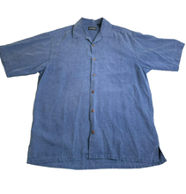 Load image into Gallery viewer, RISCATTO Shirt Adult Medium Blue Button Up Silk Tree Hawaiian Aloha Casual Mens
