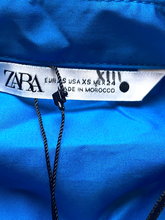 Load image into Gallery viewer, ZARA Dress Womens Extra Small Teal Blue Button Down Collared Shirt Stretch NWT
