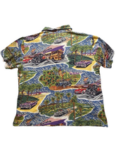 Load image into Gallery viewer, VTG Reyn Spooner Shirt Adult Medium Rainbow AOP Hollywood Hot Rod Hawaiian Mens

