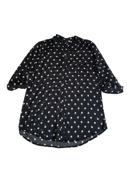 Kut From the Kloth Shirt Womens Small Black Polkadots Button Up Sheer Ladies
