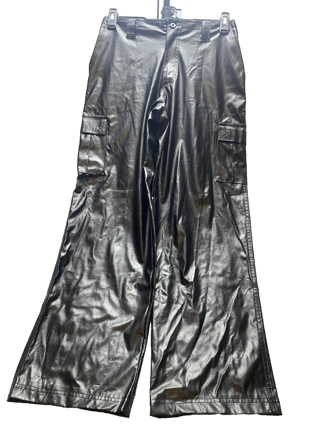 Highway Pants Womens 7 (30x30) Black Leather Cargo Nylon Outdoor Biker Flared