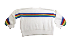 Load image into Gallery viewer, One1sthing Sweater Adult Extra Large White Rainbow Striped Pride Cable Knit Mens
