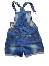 Load image into Gallery viewer, Xiao Tu Bao Overalls Womens 170 Small Blue Denim Shortalls Short Denim Bib NWT
