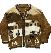 Load image into Gallery viewer, VTG Alpaca Llama Sweater Womens Medium Brown Wool Handmade Knit Cardigan Ladies
