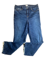 Load image into Gallery viewer, Good American Jeans Women 15 (35x27.5) Blue Denim Whiskered Straight Leg Raw Hem
