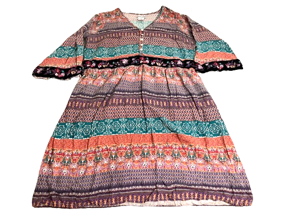 Jessica London Dress Womens 18 Colorful Geometric Belted Boho Flared Midi Indie