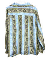 Load image into Gallery viewer, VTG CEO Shirt Womens 38 Light Blue Button Up Polkadots Paisley Hippie Boho 70s
