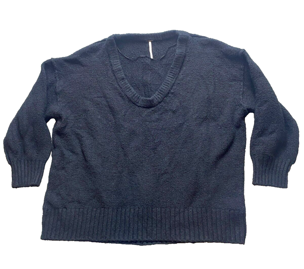 Free People Sweater Womens Medium Black Oversized Boxy Knitted Stretch Outerwear
