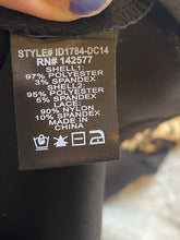 Load image into Gallery viewer, Iris Dress Womens Small Black Taupe Velvet Lace Peplum Slit Sheath Damask AOP
