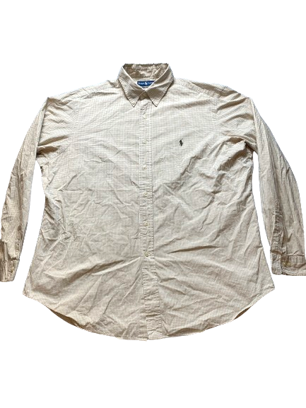 Ralph Lauren Shirt Adult 17 Extra Large Tan Grid Checkered Classic Fit Golf Mens