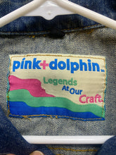 Load image into Gallery viewer, Pink Dolphin Vest Adult Large Blue Denim Button Up Patch Embroidered Kidcore Men
