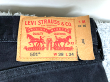 Load image into Gallery viewer, Levis 501 Jeans Adult 38x34 Black Straight Leg Strauss &amp; Co Denim Zip Fly Mens
