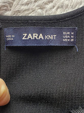 Load image into Gallery viewer, ZARA Dress Womens Medium Black Fitted Bodycon Ribbed Knit Mini Casual Mesh Trim
