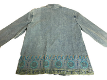 Load image into Gallery viewer, Hearts of Palms Jacket Womens 14 3XL Button Front Denim Jean Aztec Embroidered
