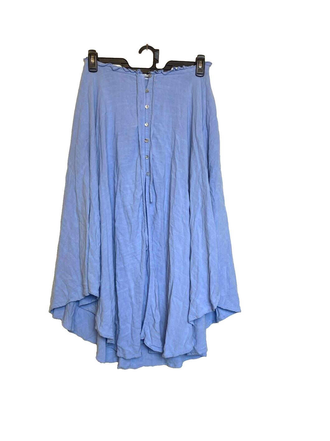 Lulus Skirt Womens Small Blue Lagenlook Ruffle Buttons Boho Linen Rayon Ladies