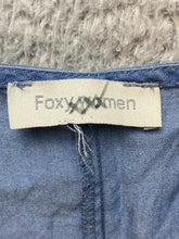 Load image into Gallery viewer, Foxy Women Dress Womens Medium Blue Embroidered Flower Denim Flared Grandmacore
