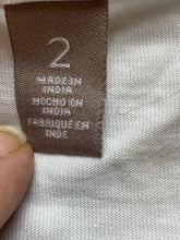 Load image into Gallery viewer, Chicos Shirt Womens 2 White Gold Sequence Shimmered Rayon Viscose Indie Ladies
