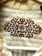 Load image into Gallery viewer, Robert Graham Shirt Adult Medium Golden Tan Stripes Embroidered Rayon Silk Mens
