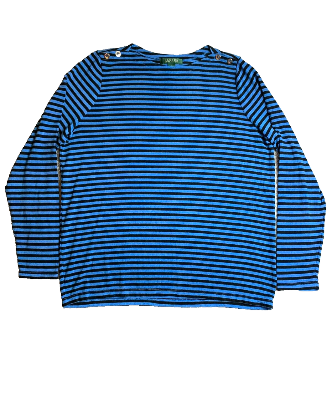 Lauren Ralph Lauren Shirt Womens 1X Blue Black Striped Boat Neck Plus Ladies