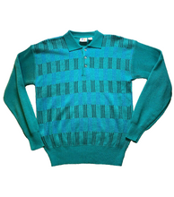 Load image into Gallery viewer, Phases Sweater Adult Medium Teal Collared Acrylic Geometric Knits Outerwear Mens
