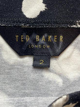 Load image into Gallery viewer, Ted Baker Shirt Womens 2 Black White AOP Flower Boho Blouse Boat Neck London
