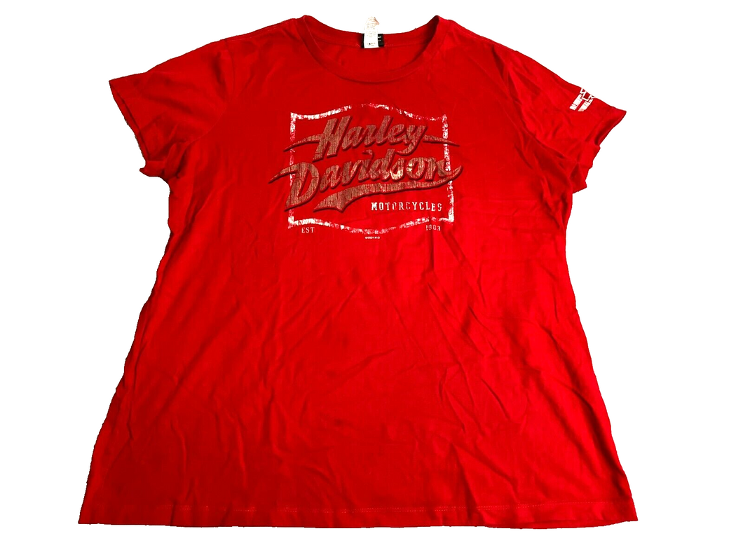 Harley Davidson Shirt Womens 2XL XXL Red Mason City IOWA Motorcycles Biker Lady