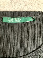 Load image into Gallery viewer, Lauren Ralph Lauren Sweater Large Black Ribbed Knit Lace Up Oversized Outerwear
