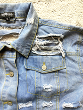 Load image into Gallery viewer, THRILL Jeans Jacket Womens 3X Blue Distressed Denim Destroyed Ripped Plus Ladies
